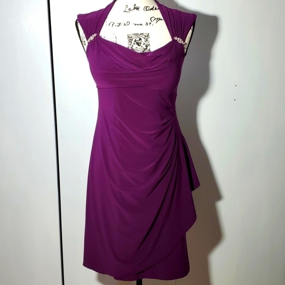 Scarlett- Purple Satin Bling on Front Ruching open back Gorg Dress Sz.4 - Picture 2 of 12